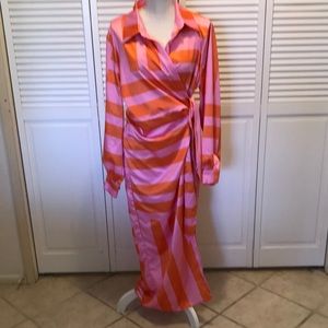 Orange and pink long wraparound dress in black excellent condition size 2XL
